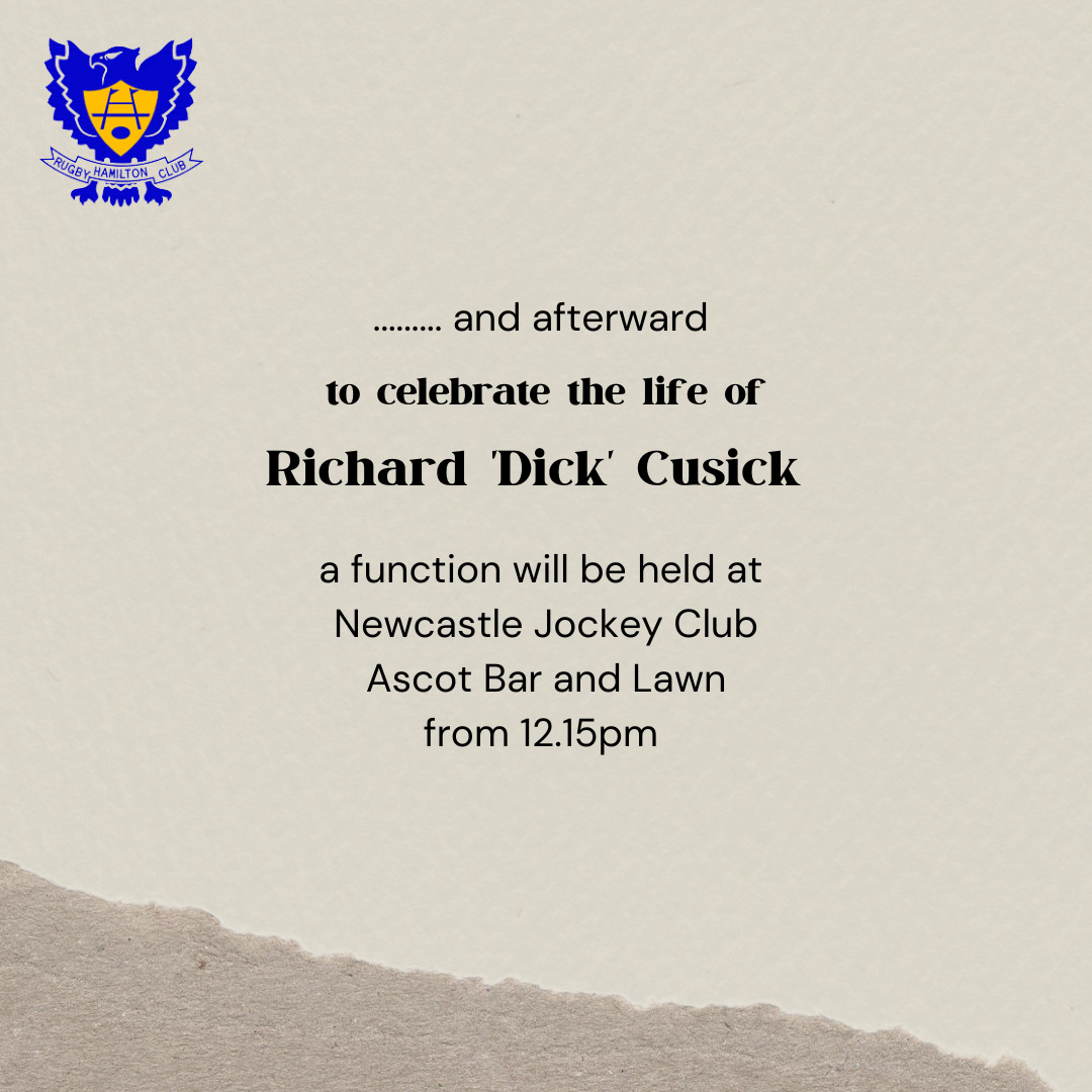 funeral notice, Vale Richard Cusick, Hamilton Rugby Club