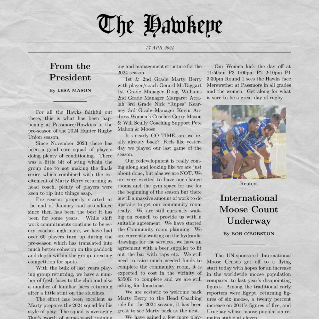 An image of an old newspaper style with the heading the Hawkeye.
